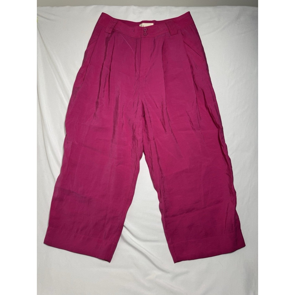 Anthropologie Cropped Pleated Hot Pink Pants Women's Size 8